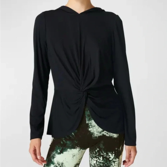 Sweaty Betty Tori Hooded Top Women's Size M Black  Twist Front Stretch - Picture 1 of 9